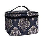 Blue And Brown Damask Pattern Print Travel Makeup Bag