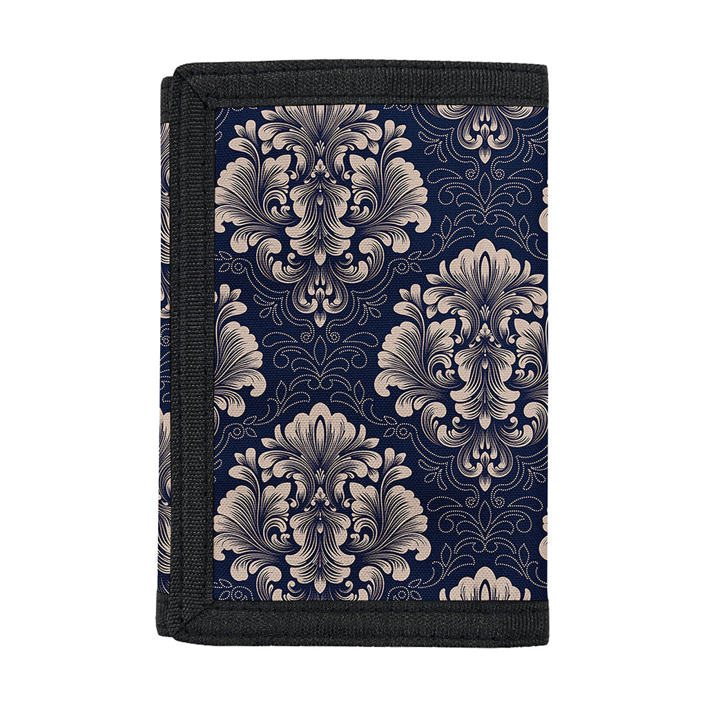 Blue And Brown Damask Pattern Print Trifold Wallet