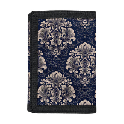 Blue And Brown Damask Pattern Print Trifold Wallet