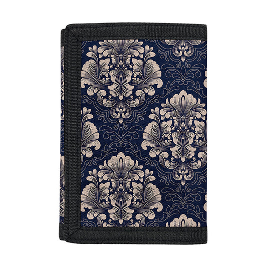 Blue And Brown Damask Pattern Print Trifold Wallet