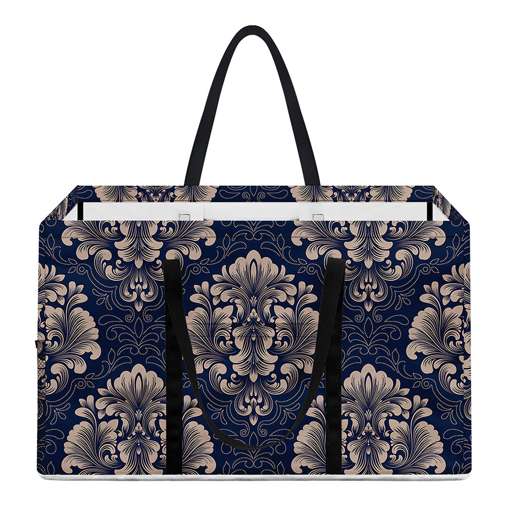 Blue And Brown Damask Pattern Print Utility Tote Bag