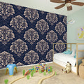 Blue And Brown Damask Pattern Print Wall Sticker