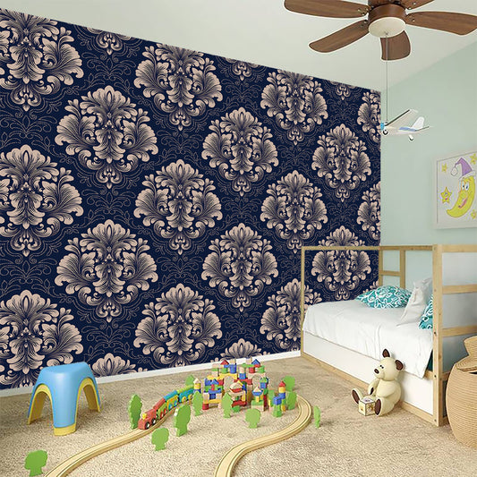 Blue And Brown Damask Pattern Print Wall Sticker