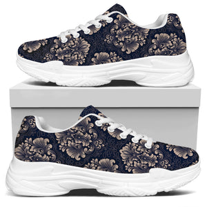 Blue And Brown Damask Pattern Print White Chunky Shoes