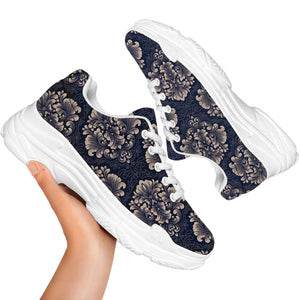 Blue And Brown Damask Pattern Print White Chunky Shoes