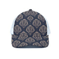 Blue And Brown Damask Pattern Print White Mesh Trucker Hat