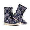 Blue And Brown Damask Pattern Print Winter Boots