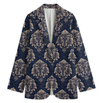 Blue And Brown Damask Pattern Print Women's Blazer