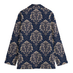 Blue And Brown Damask Pattern Print Women's Blazer