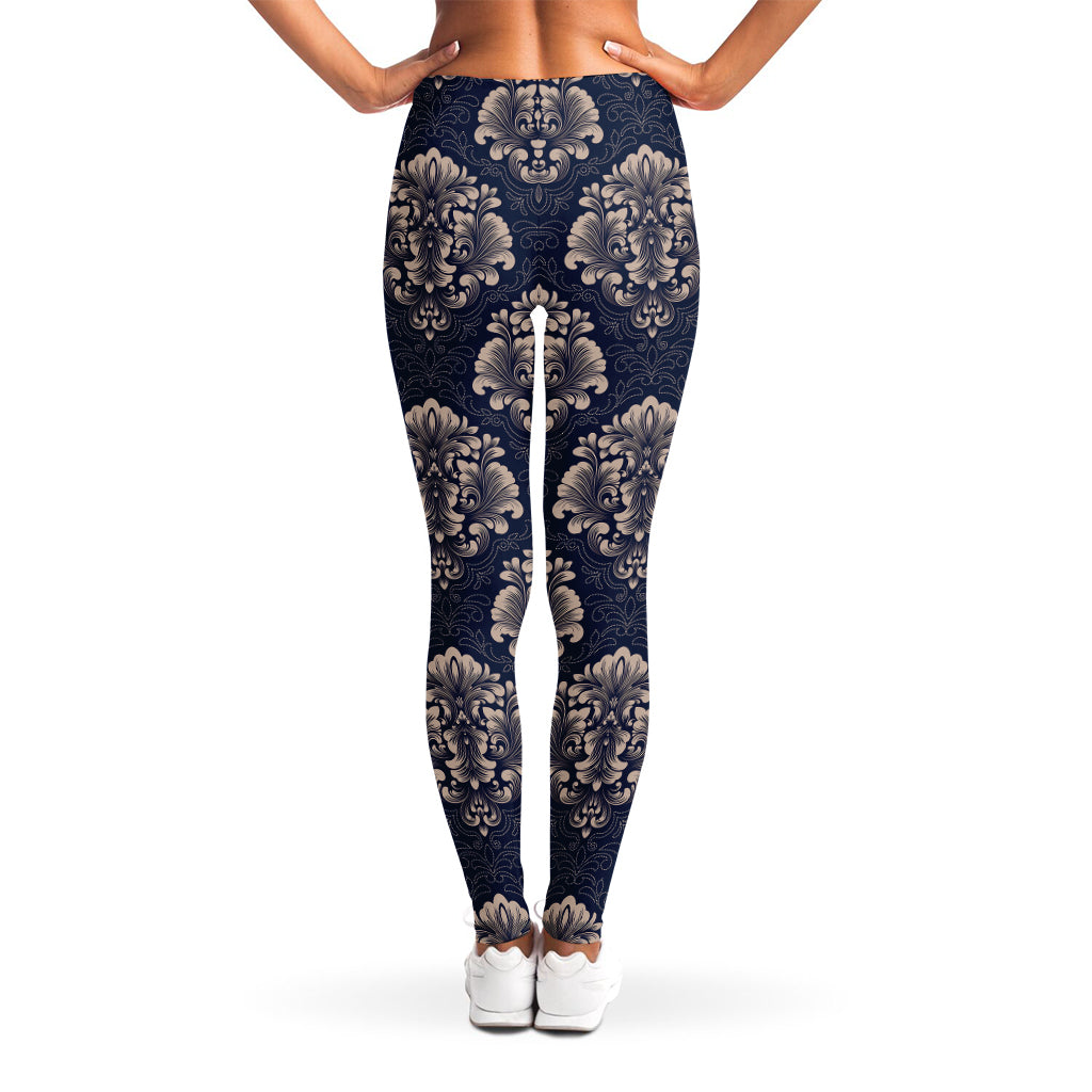Blue And Brown Damask Pattern Print Women's Leggings