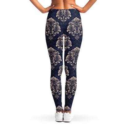 Blue And Brown Damask Pattern Print Women's Leggings