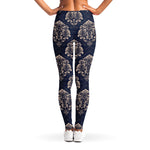 Blue And Brown Damask Pattern Print Women's Leggings