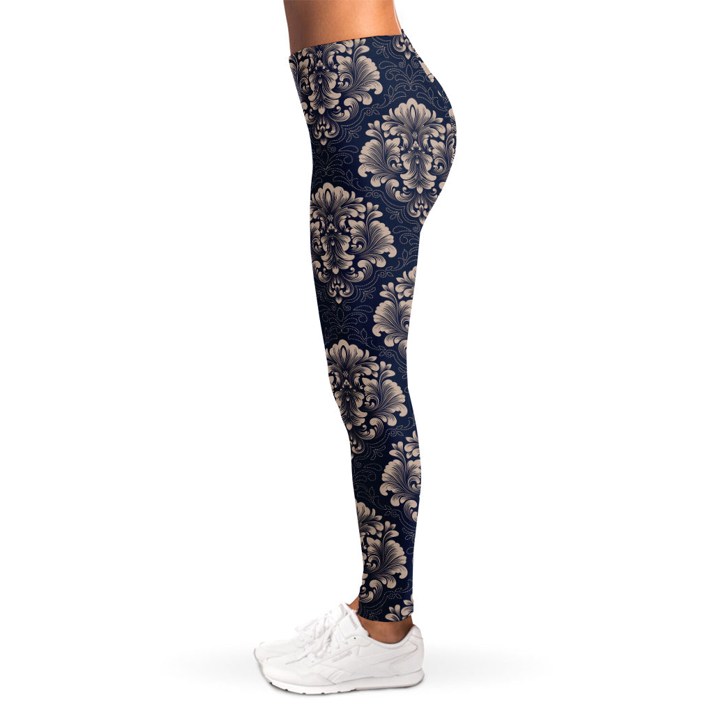 Blue And Brown Damask Pattern Print Women's Leggings