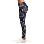 Blue And Brown Damask Pattern Print Women's Leggings