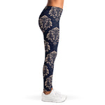 Blue And Brown Damask Pattern Print Women's Leggings