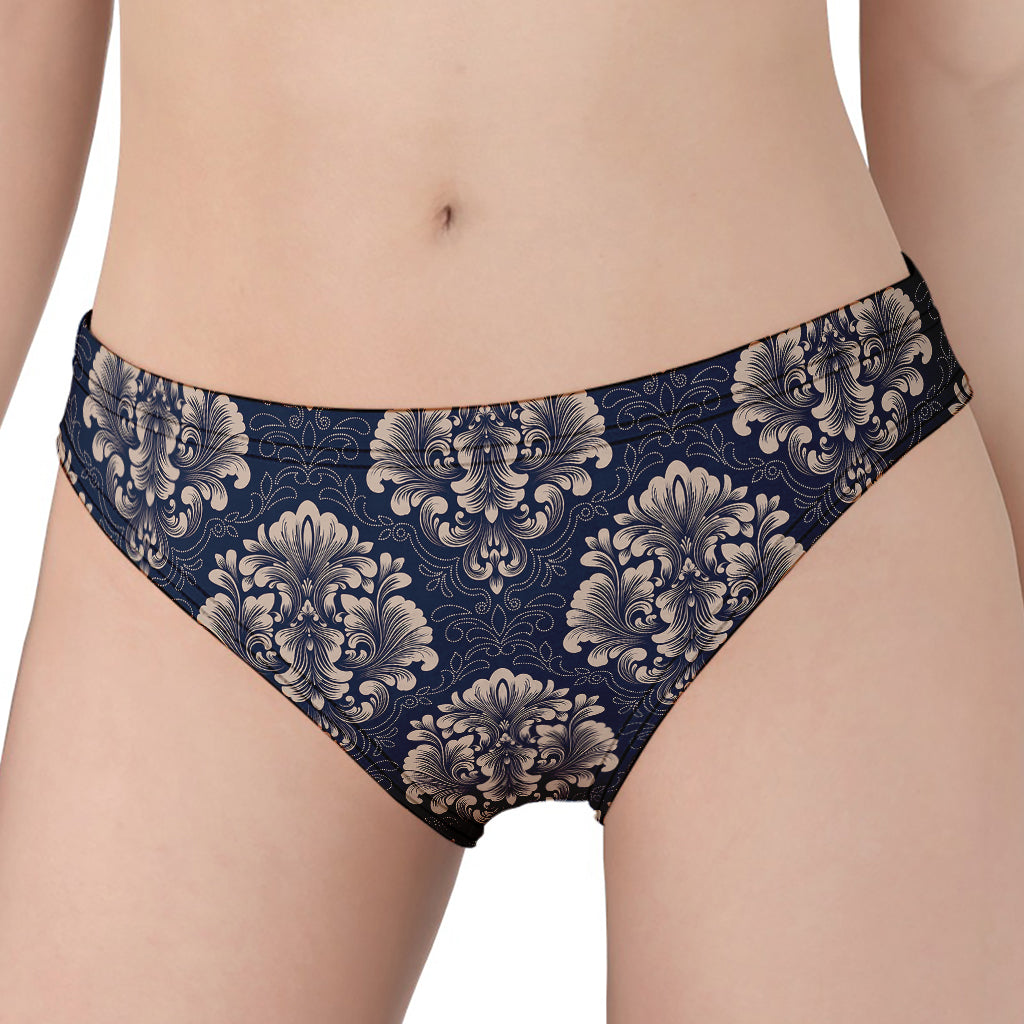 Blue And Brown Damask Pattern Print Women's Panties