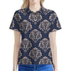 Blue And Brown Damask Pattern Print Women's Polo Shirt