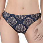 Blue And Brown Damask Pattern Print Women's Thong