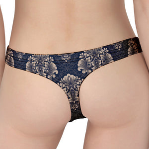 Blue And Brown Damask Pattern Print Women's Thong