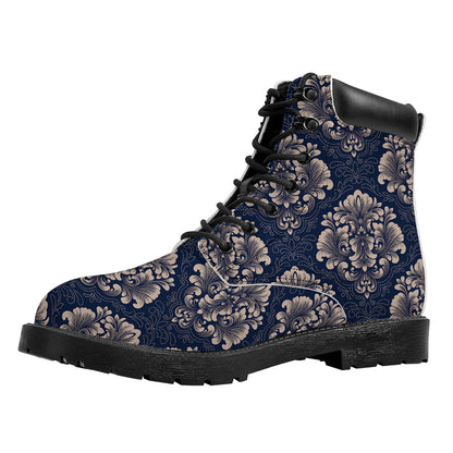 Blue And Brown Damask Pattern Print Work Boots
