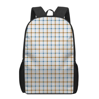 Blue And Brown Tattersall Pattern Print 17 Inch Backpack
