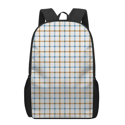 Blue And Brown Tattersall Pattern Print 17 Inch Backpack