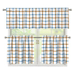 Blue And Brown Tattersall Pattern Print 3 Piece Kitchen Curtains