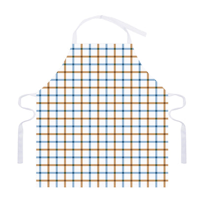 Blue And Brown Tattersall Pattern Print Adjustable Apron