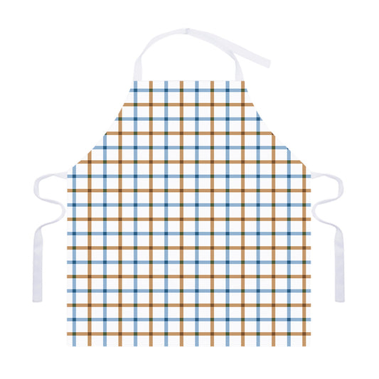 Blue And Brown Tattersall Pattern Print Adjustable Apron