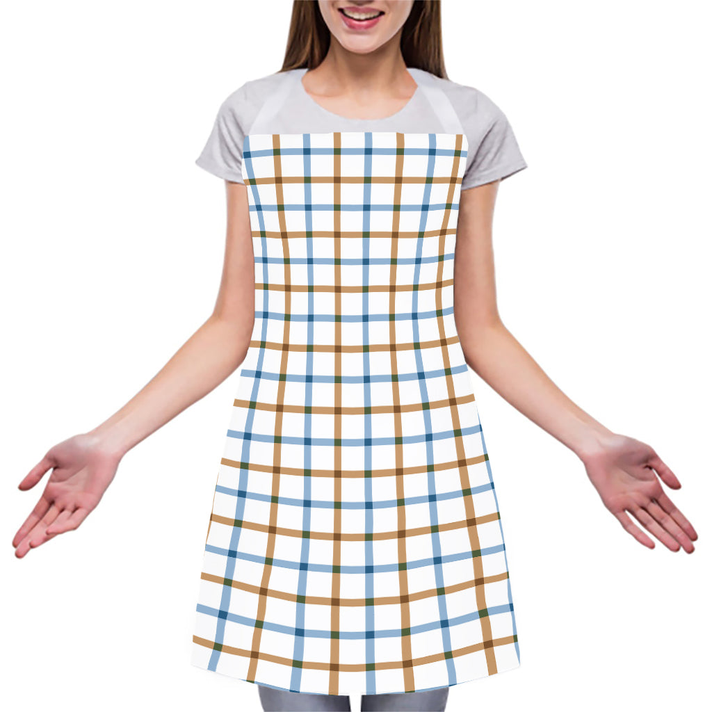 Blue And Brown Tattersall Pattern Print Adjustable Apron