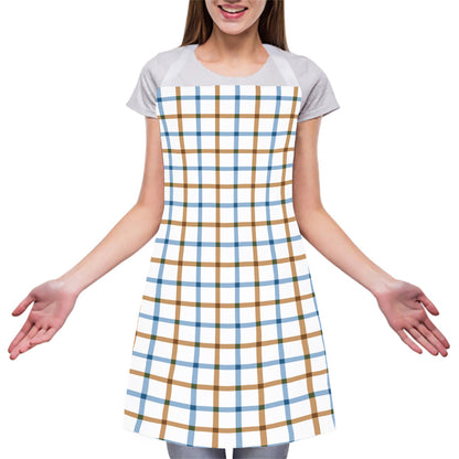 Blue And Brown Tattersall Pattern Print Adjustable Apron
