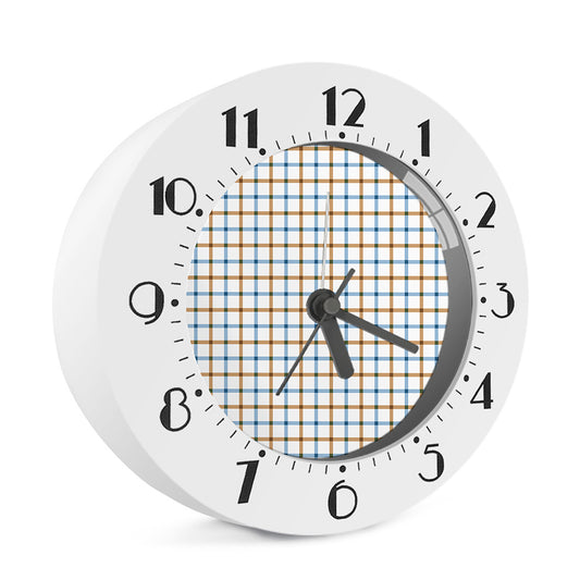 Blue And Brown Tattersall Pattern Print Alarm Clock