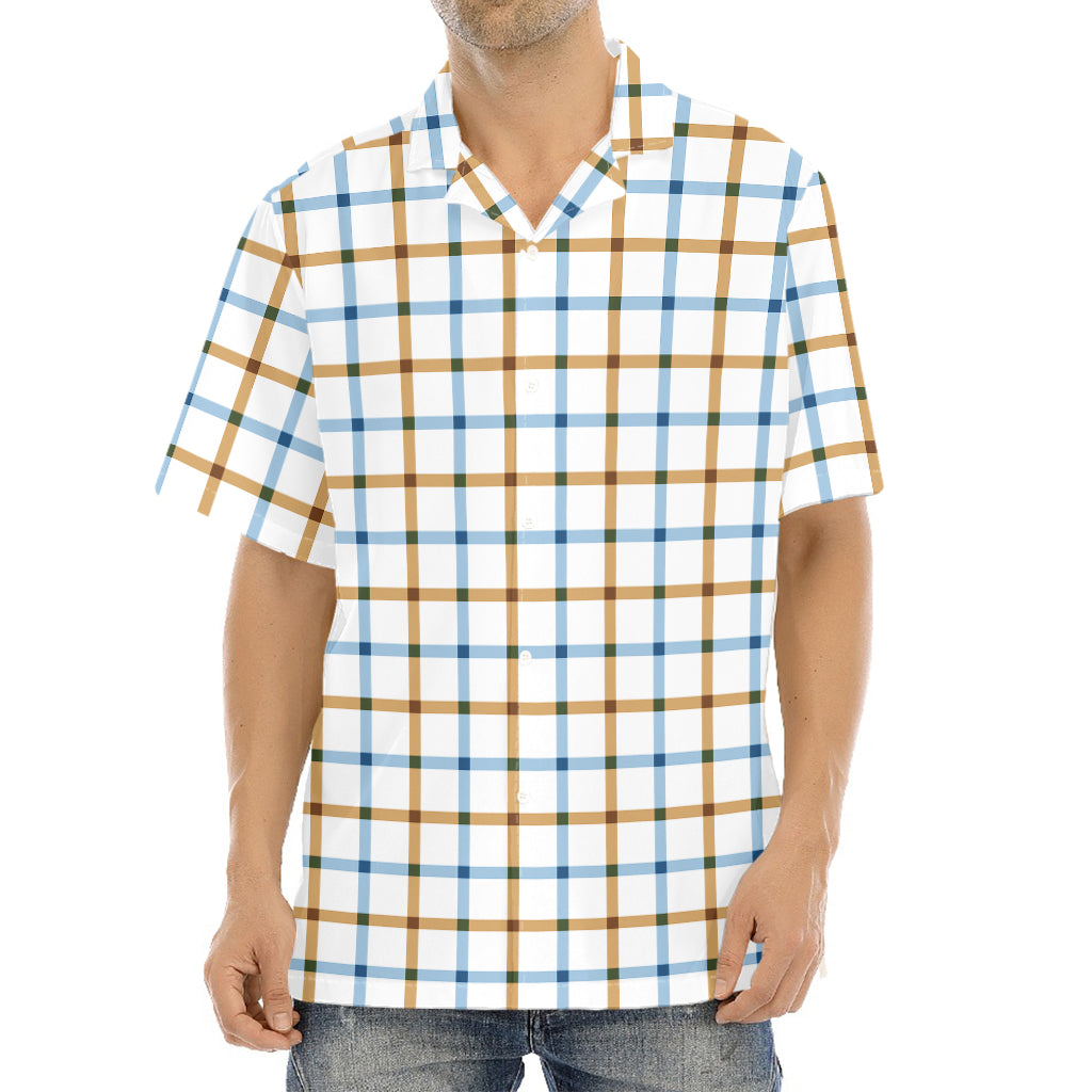 Blue And Brown Tattersall Pattern Print Aloha Shirt
