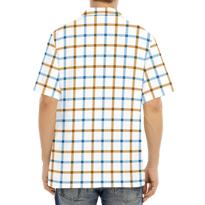 Blue And Brown Tattersall Pattern Print Aloha Shirt
