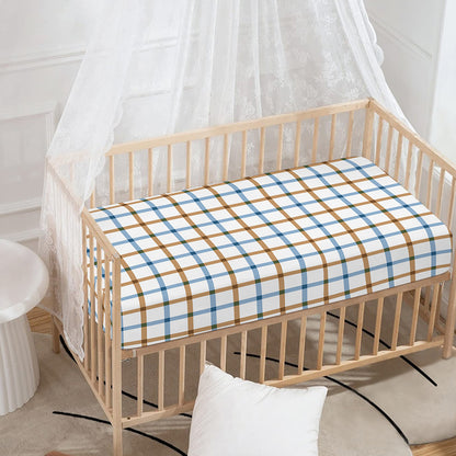 Blue And Brown Tattersall Pattern Print Baby Crib Sheet