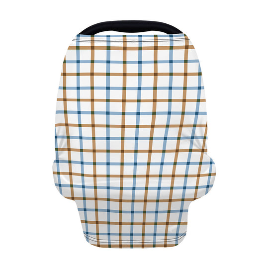 Blue And Brown Tattersall Pattern Print Baby Seat Cover
