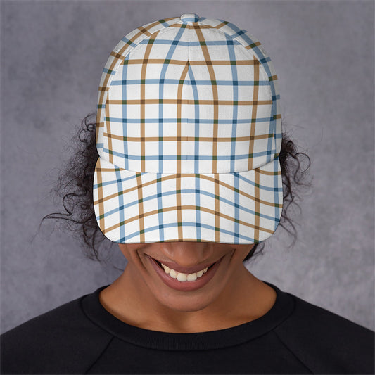 Blue And Brown Tattersall Pattern Print Baseball Cap