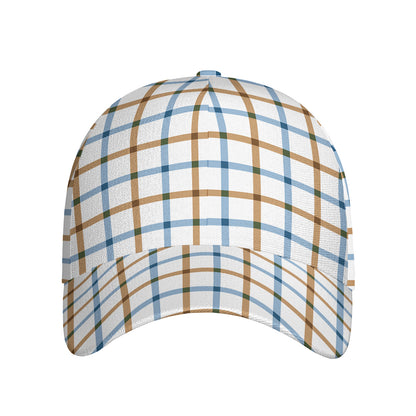 Blue And Brown Tattersall Pattern Print Baseball Cap