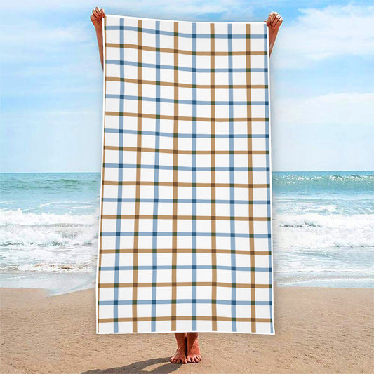 Blue And Brown Tattersall Pattern Print Beach Towel