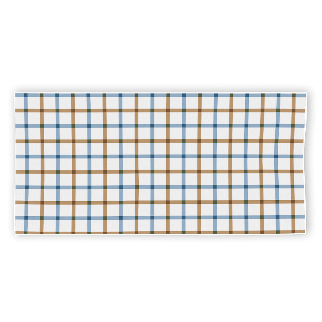 Blue And Brown Tattersall Pattern Print Beach Towel