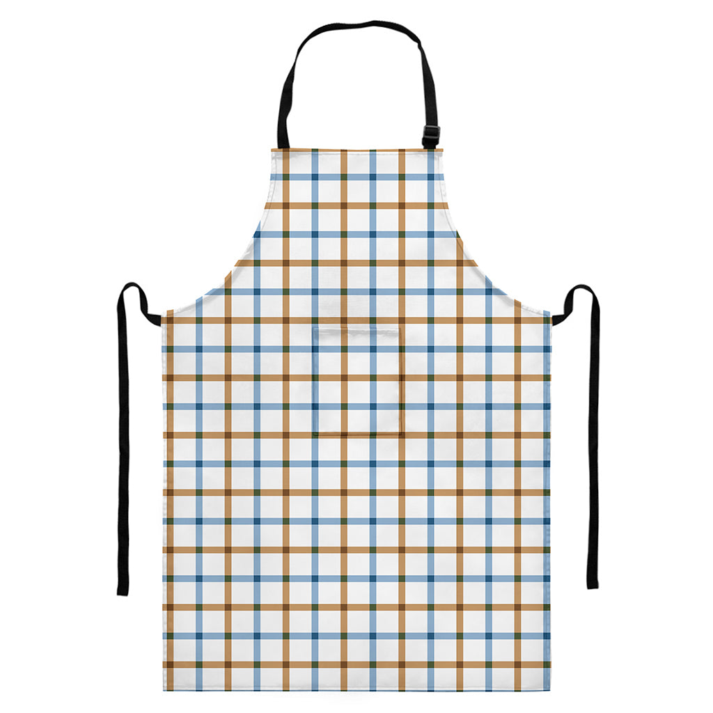 Blue And Brown Tattersall Pattern Print Bib Apron With Pocket