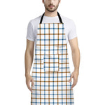 Blue And Brown Tattersall Pattern Print Bib Apron With Pocket