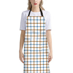 Blue And Brown Tattersall Pattern Print Bib Apron With Pocket