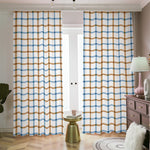Blue And Brown Tattersall Pattern Print Blackout Pencil Pleat Curtains