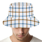 Blue And Brown Tattersall Pattern Print Bucket Hat