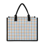 Blue And Brown Tattersall Pattern Print Canvas Tote Bag
