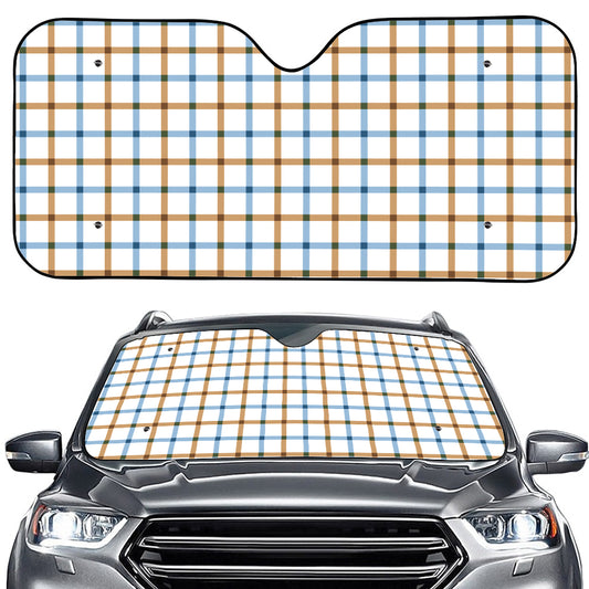 Blue And Brown Tattersall Pattern Print Car Windshield Sun Shade