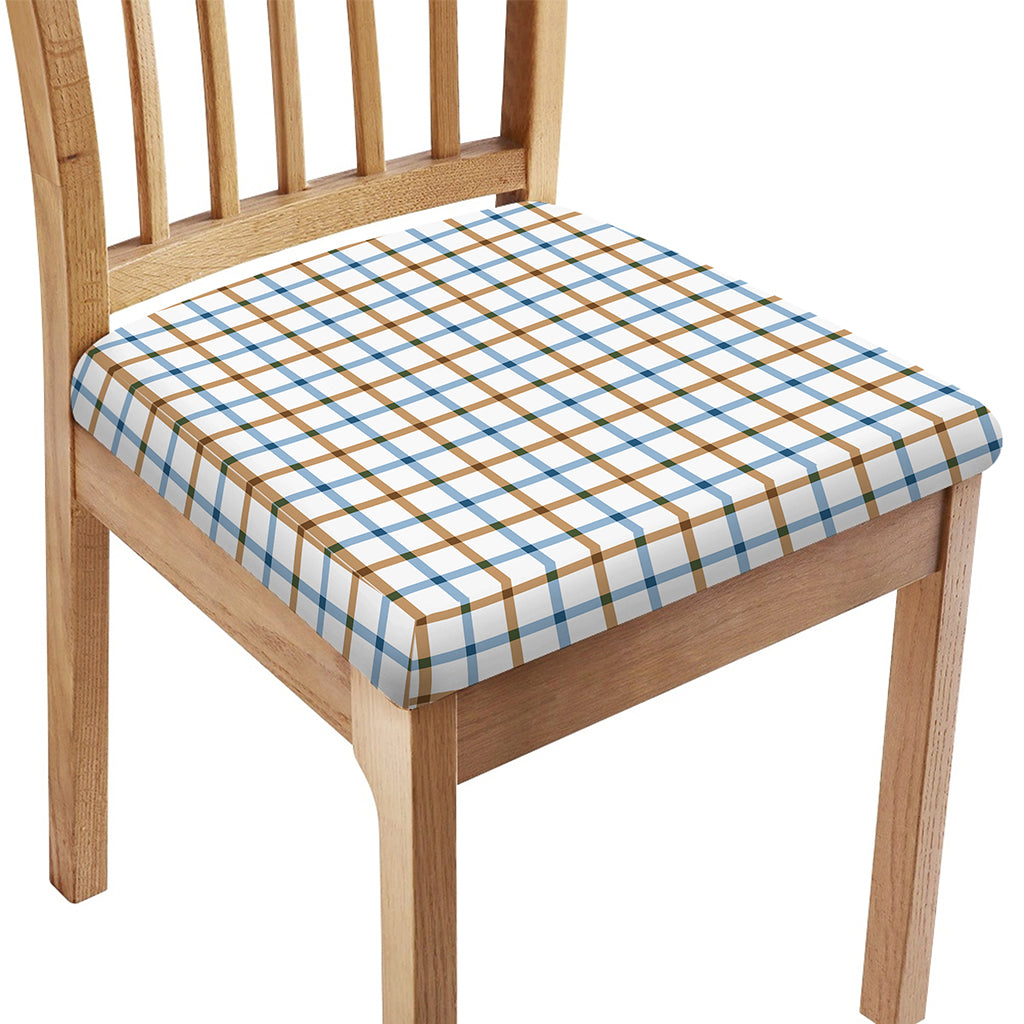 Blue And Brown Tattersall Pattern Print Chair Cushion Cover