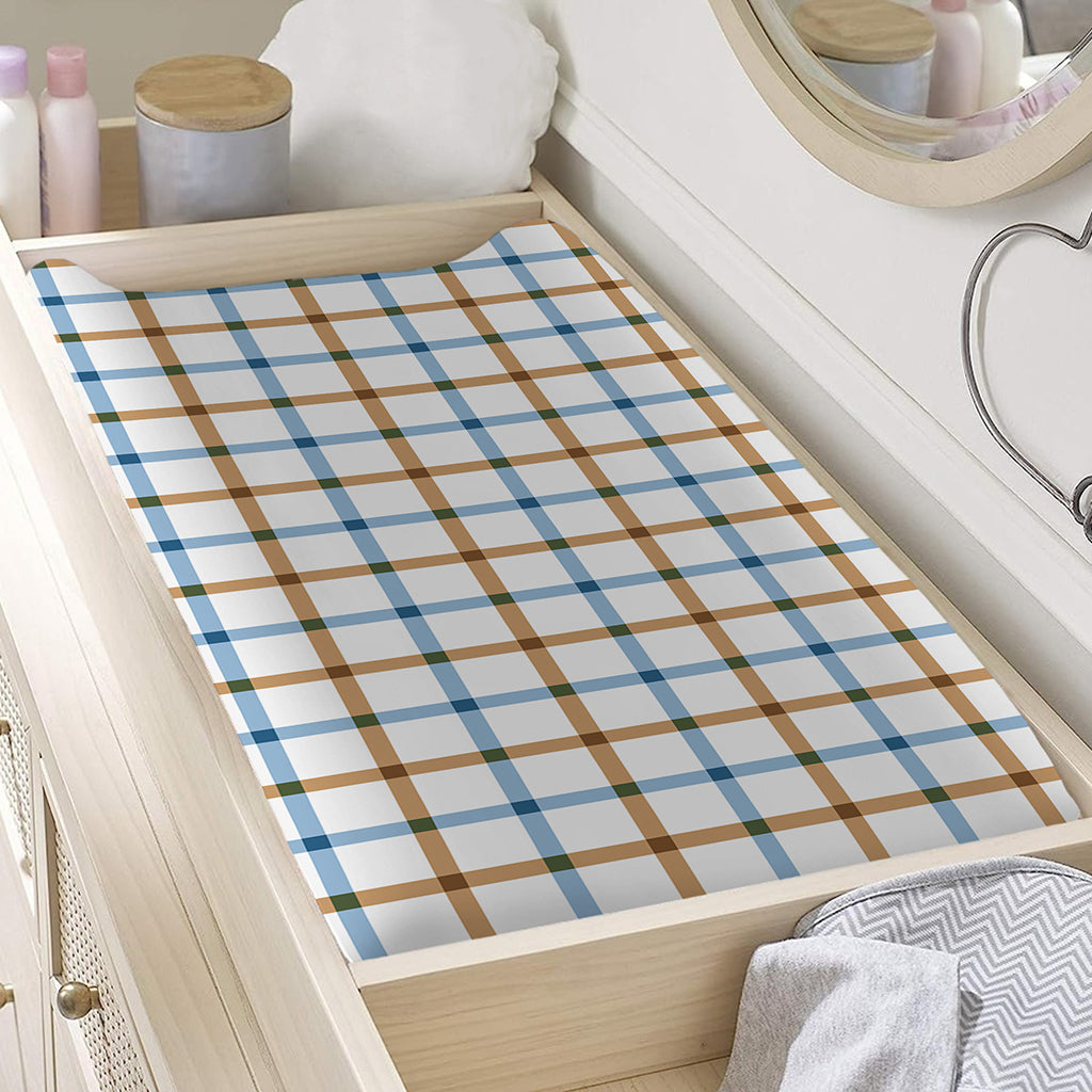 Blue And Brown Tattersall Pattern Print Changing Pad Cover