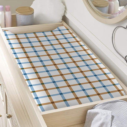 Blue And Brown Tattersall Pattern Print Changing Pad Cover